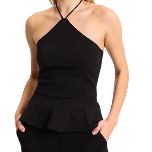 Express Tops - Express Tie Halter Neck Peplum Top